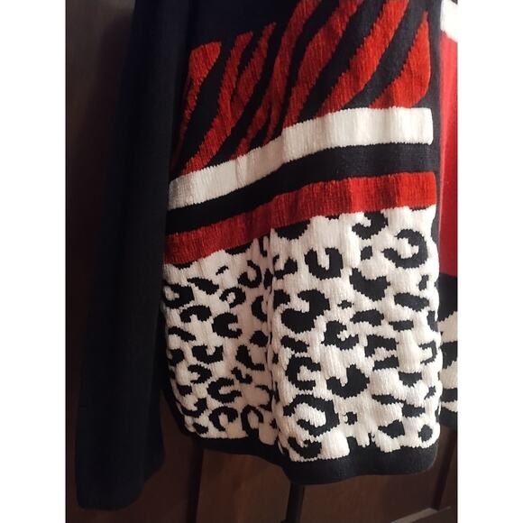 Alfred Dunner 3X Red Black sweater colorblock pullover textured animal print - Picture 4 of 12